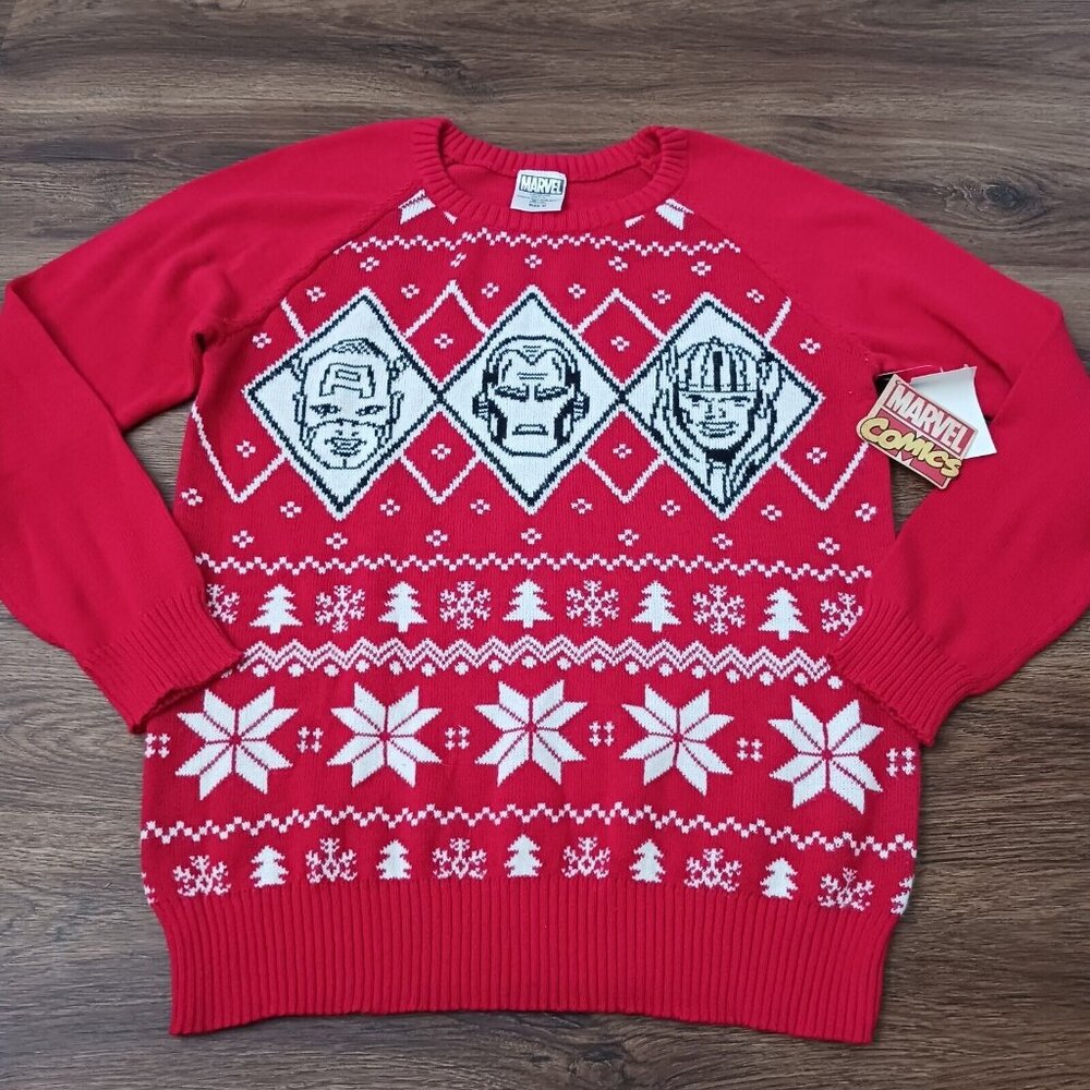Marvel Captain America Thor Ironman Ugly Christmas‎ Sweater Mens Size Medium New